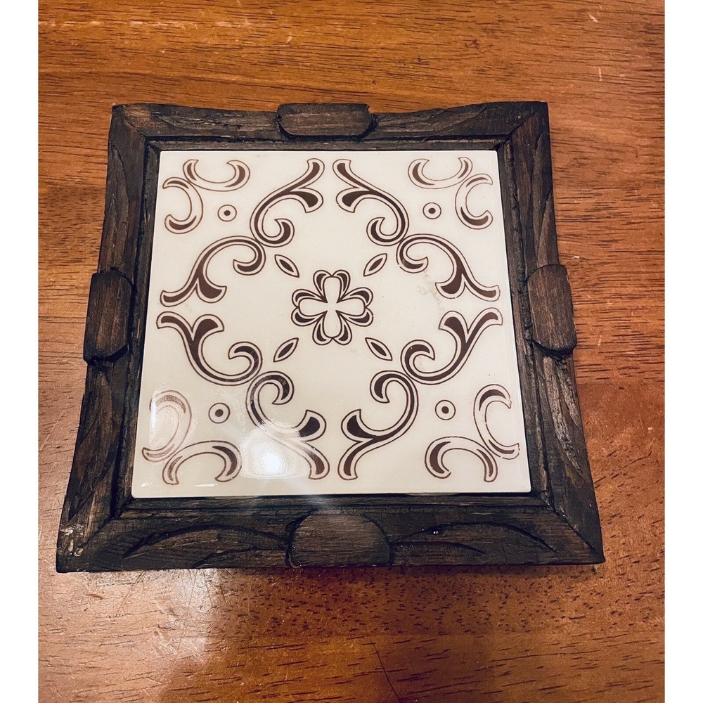 Vintage Wooden Wood Handmade Dal-Tile Hot Plate Footed Trivet ~ Mexico